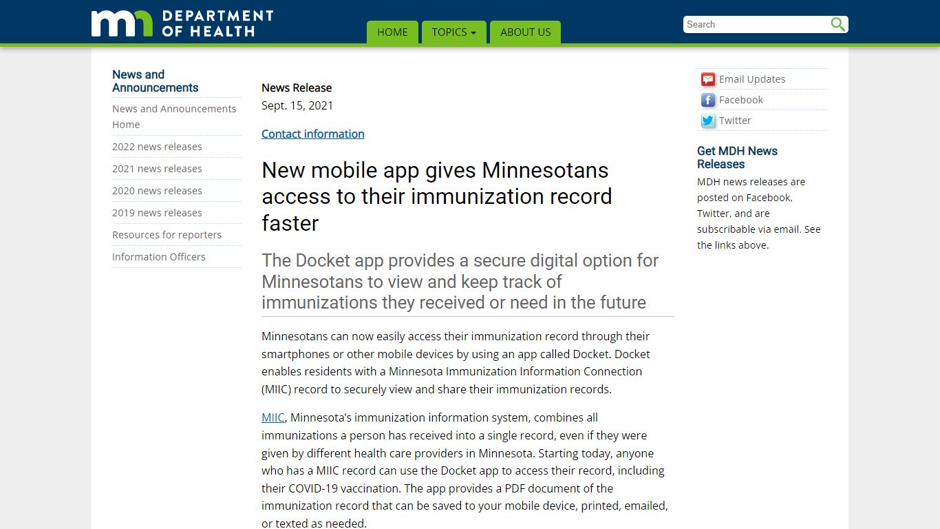 News release: New mobile app gives Minnesotans access to their ...