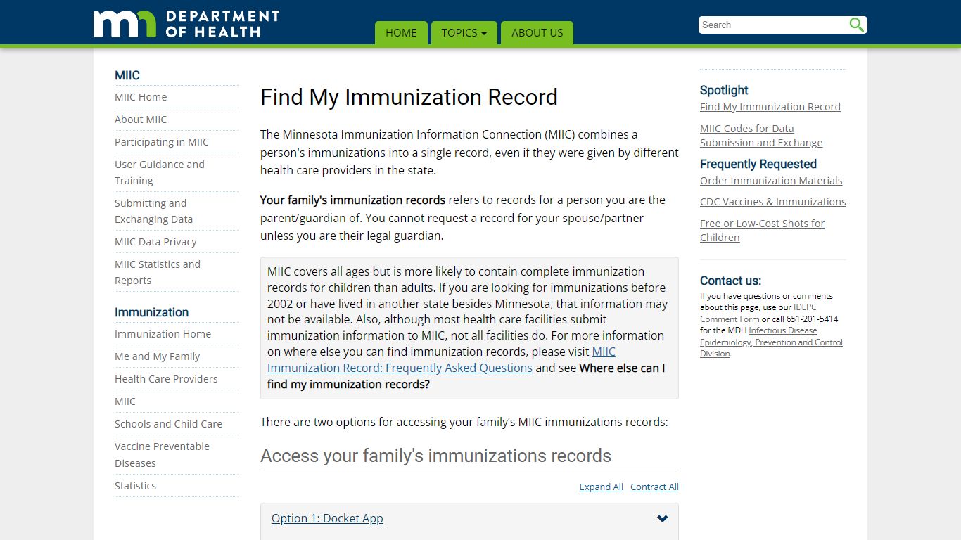 Find My Immunization Record - Minnesota Dept. of Health